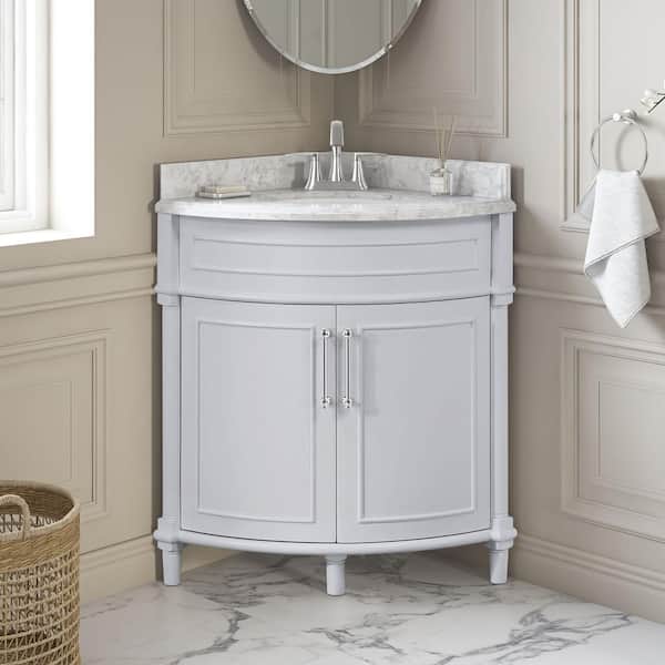 Home Decorators Collection Aberdeen 32 in. Single Sink Corner Dove Gray Bath Vanity with Carrara Marble Top (Assembled)