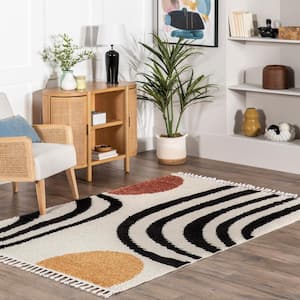 Stefanie Abstract Shapes Tassel Beige 7 ft. 10 in. x 11 ft. Area Rug