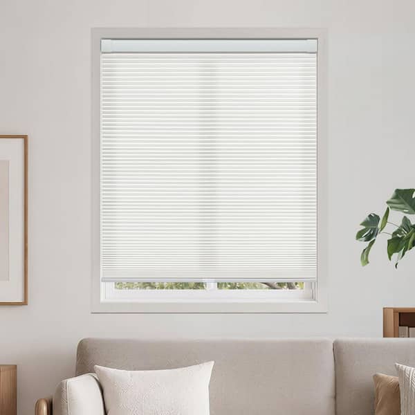 EZ Grip No Drill No Tool White Cordless Light Filtering Polyester 3/8” Cellular Shades - 35 in. W x 36 in. L