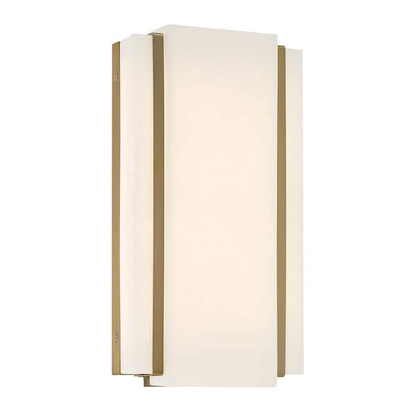 Minka Lavery Tanzac 1-Light Soft Brass LED Wall Sconce with White Faux Alabaster Shade