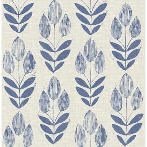 Blue Imprint Folk Tulip Peel and Stick Wallpaper Sample