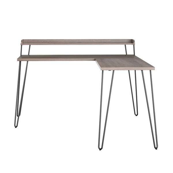 Ameriwood Home 55 in. L-Shaped Gray Computer Desk with Shelf