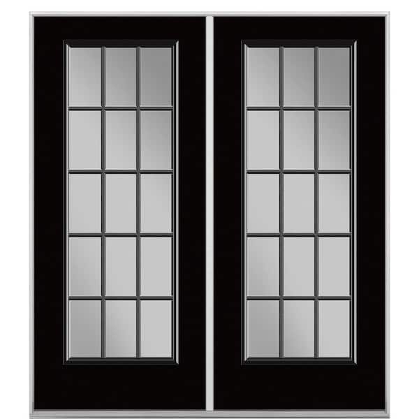 Masonite 72 in. x 80 in. Jet Black Steel Prehung Left-Hand Inswing 15-Lite Clear Glass Patio Door without Brickmold