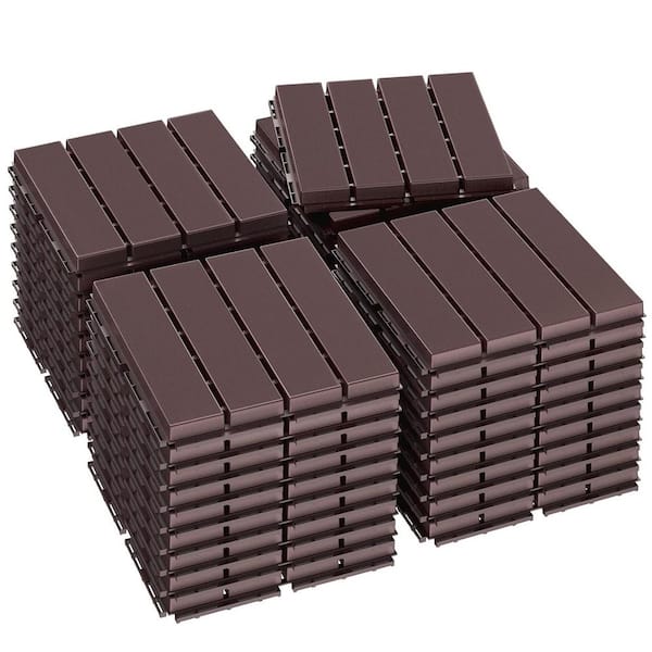 ATENGNES 12"x12" Outdoor Square Composite Patio Interlocking Deck Tiles for Balcony Porch Backyard, Dark Brown (Pack of 27)