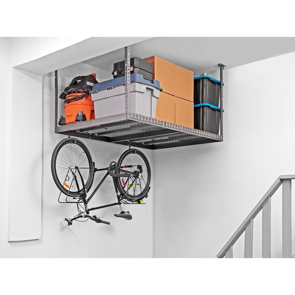 Adjustable Gray Steel Ceiling Storage Rack, 4' x 8'