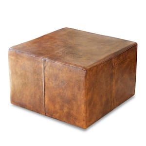Kailey Tan Mid-Century Square Genuine Leather Upholstered Ottoman