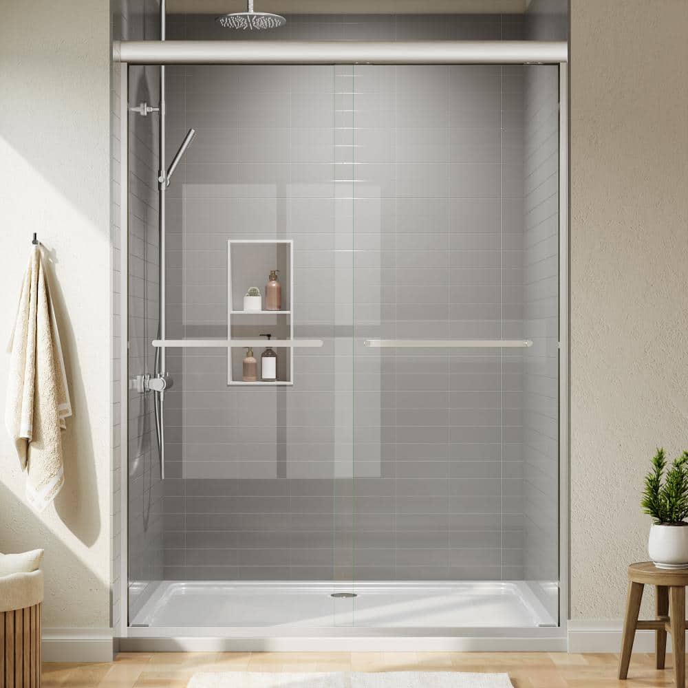 50 in. -  54 in. W x 72 in. H Sliding Framed Shower Door in Brushed Nickel, 6mm SGCC Tempered Glass Reversible Top Rail price history on PriceWatchPro
