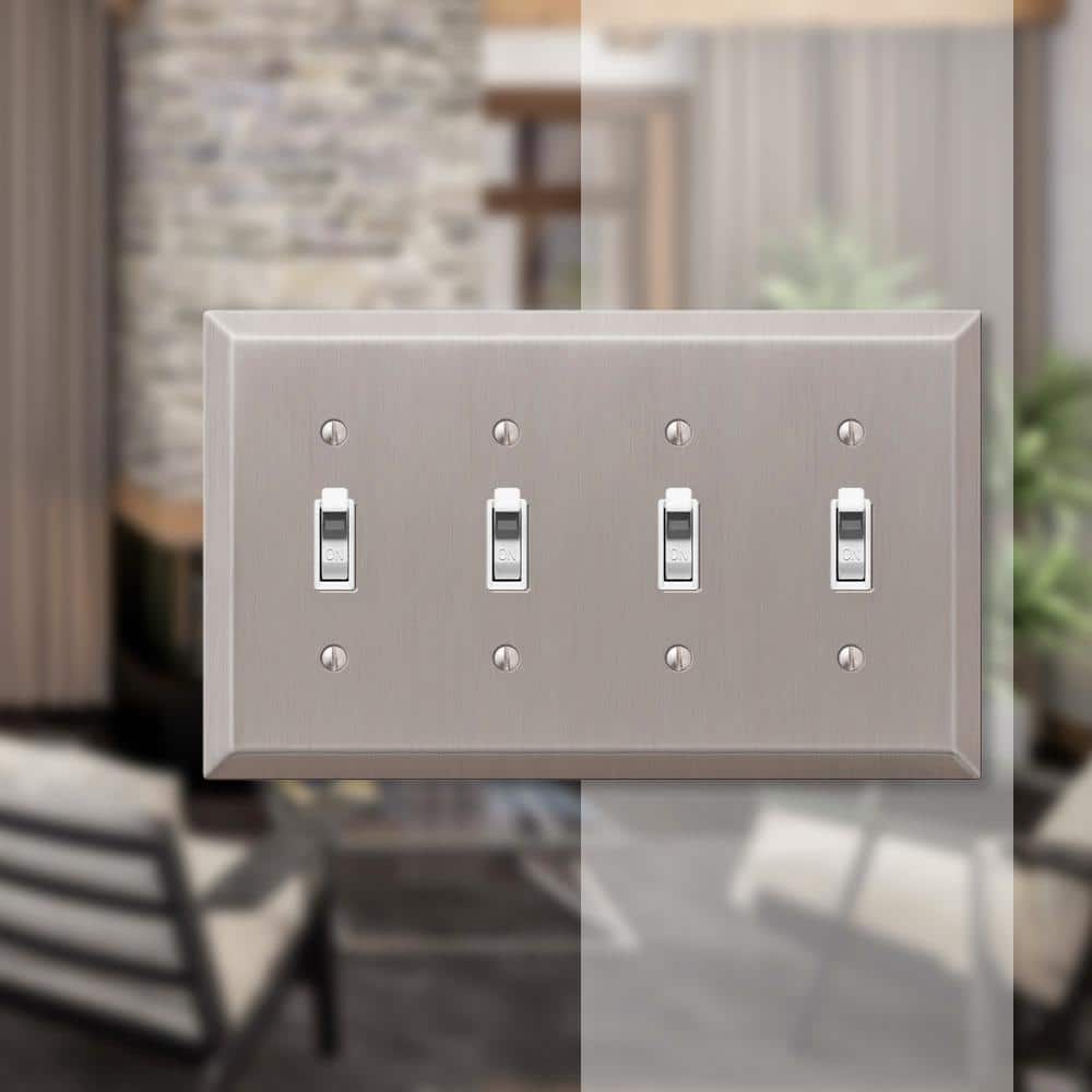 Brushed Nickel Quad Toggle Steel Wallplate