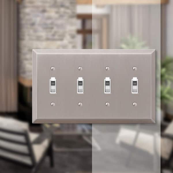 Metallic 4 Gang Toggle Steel Wall Plate - Brushed Nickel