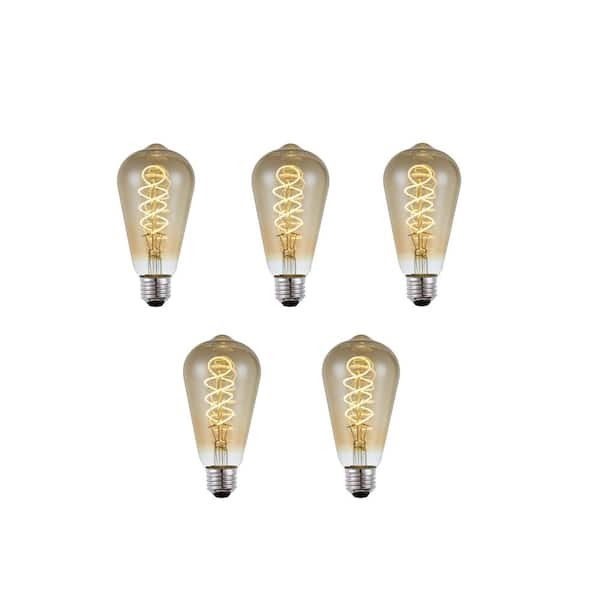 ARTIVA 8W 650LM, 60W Equivalent, A19 ST21(ST64) Vintage Edison Amber Spiral LED Dimmable Light Bulb, E26/E27 Base, (Set of 5)