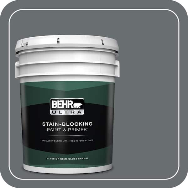 BEHR ULTRA 5 gal. #PPF-49 Platinum Gray Semi-Gloss Enamel Exterior Paint & Primer