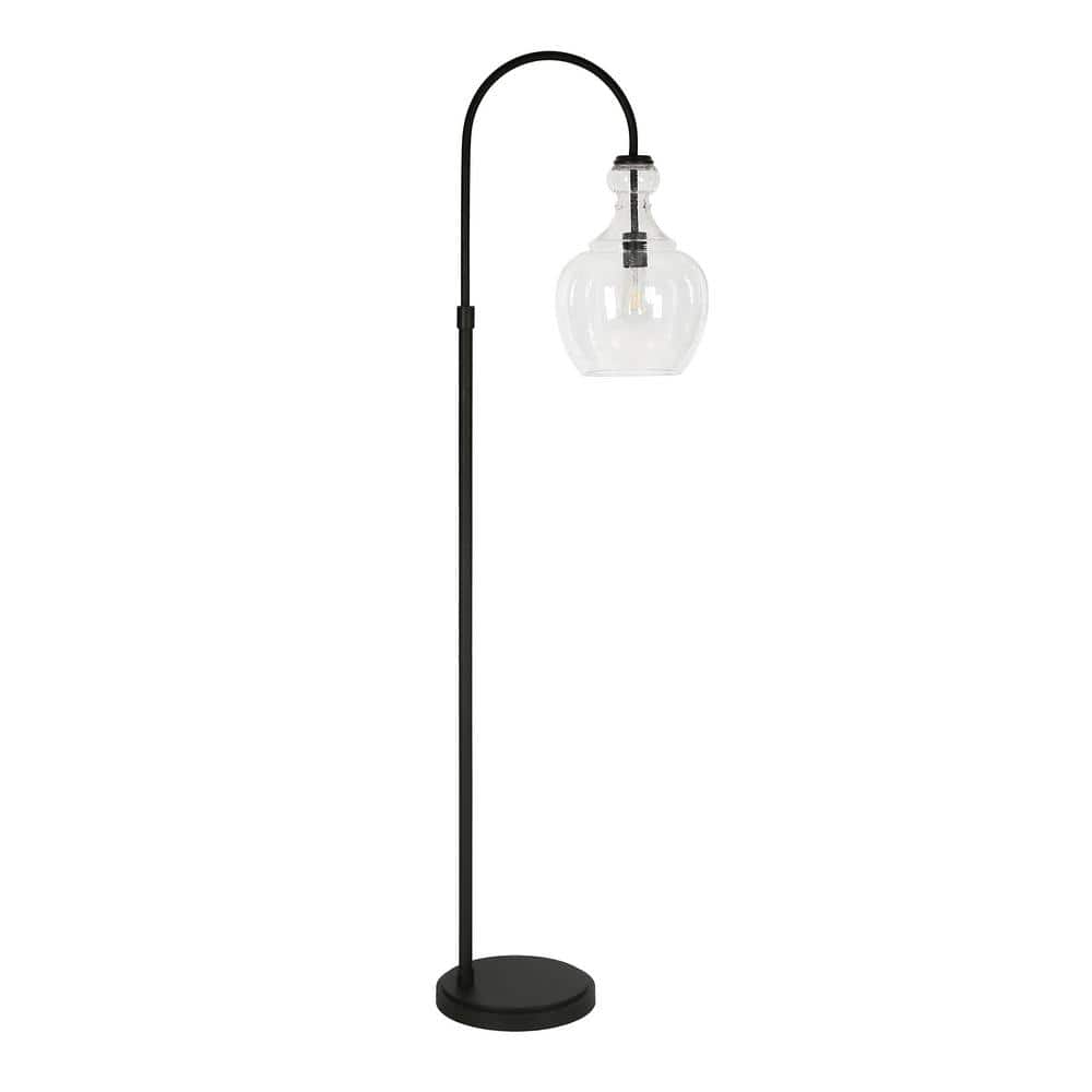 Bronze Arc Adjustable Floor Lamp with Seeded Glass Shade