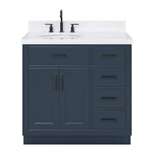 Hepburn 36 in. W x 22 in. D x 36 in. H Single Sink Freestanding Bath Vanity Midnight Blue with Carrara Qt. Top