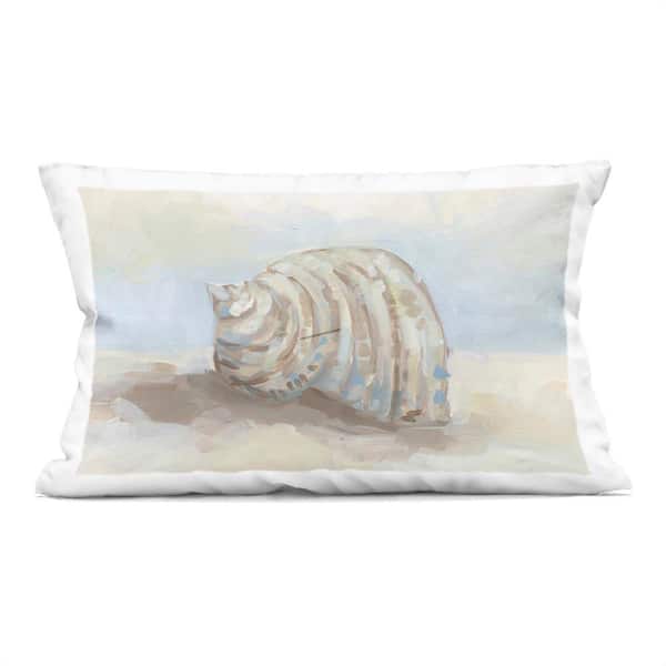 Curved Blended Seashell Beige Print Zipper Polyester 14 in. X 20 in. Throw Pillow
