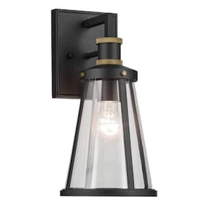 Talman 13.25 in. 1-Light Textured Black Industrial Outdoor Hardwired Wall Lantern Sconce with No Bulbs Included (1-Pack)