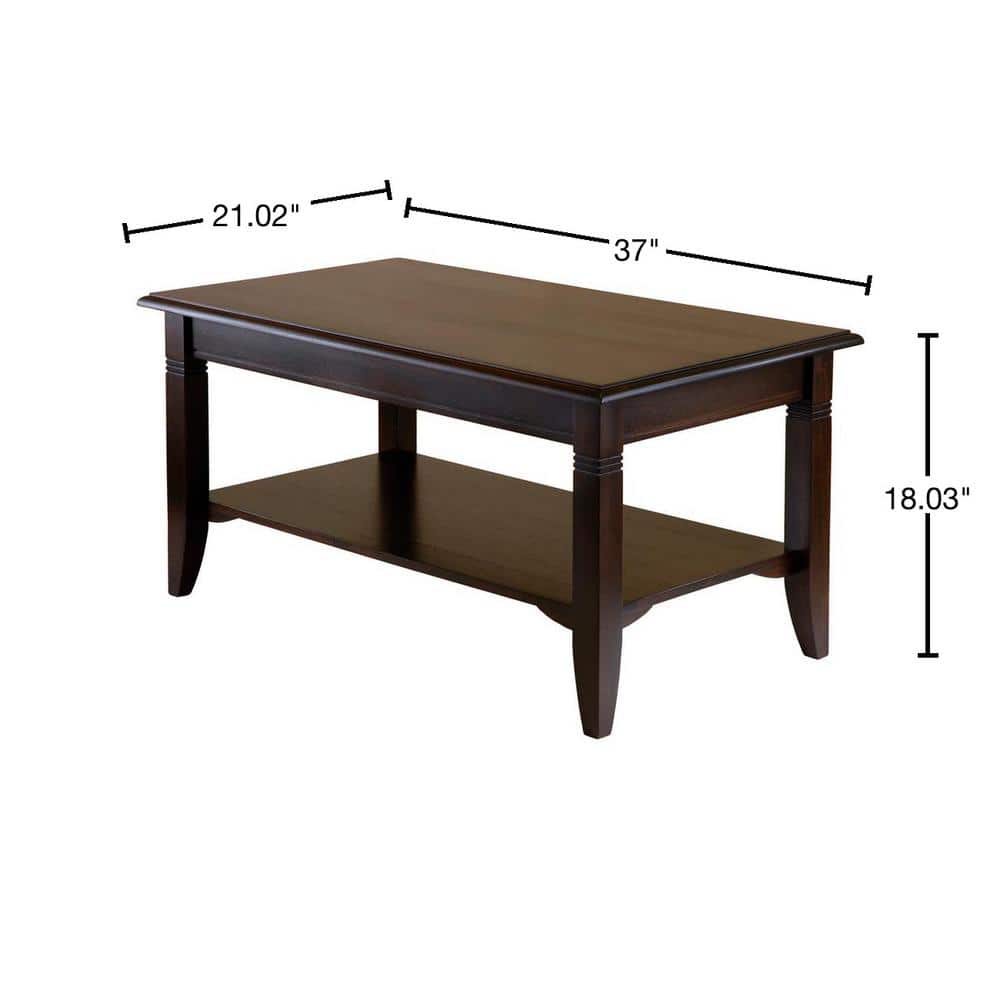 Transitional Cappuccino Brown Rectangular Wood Coffee Table