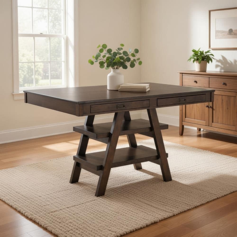 Benjara Walnut Brown Wood 41.75 in Pedestal Base Dining Table Seating ...