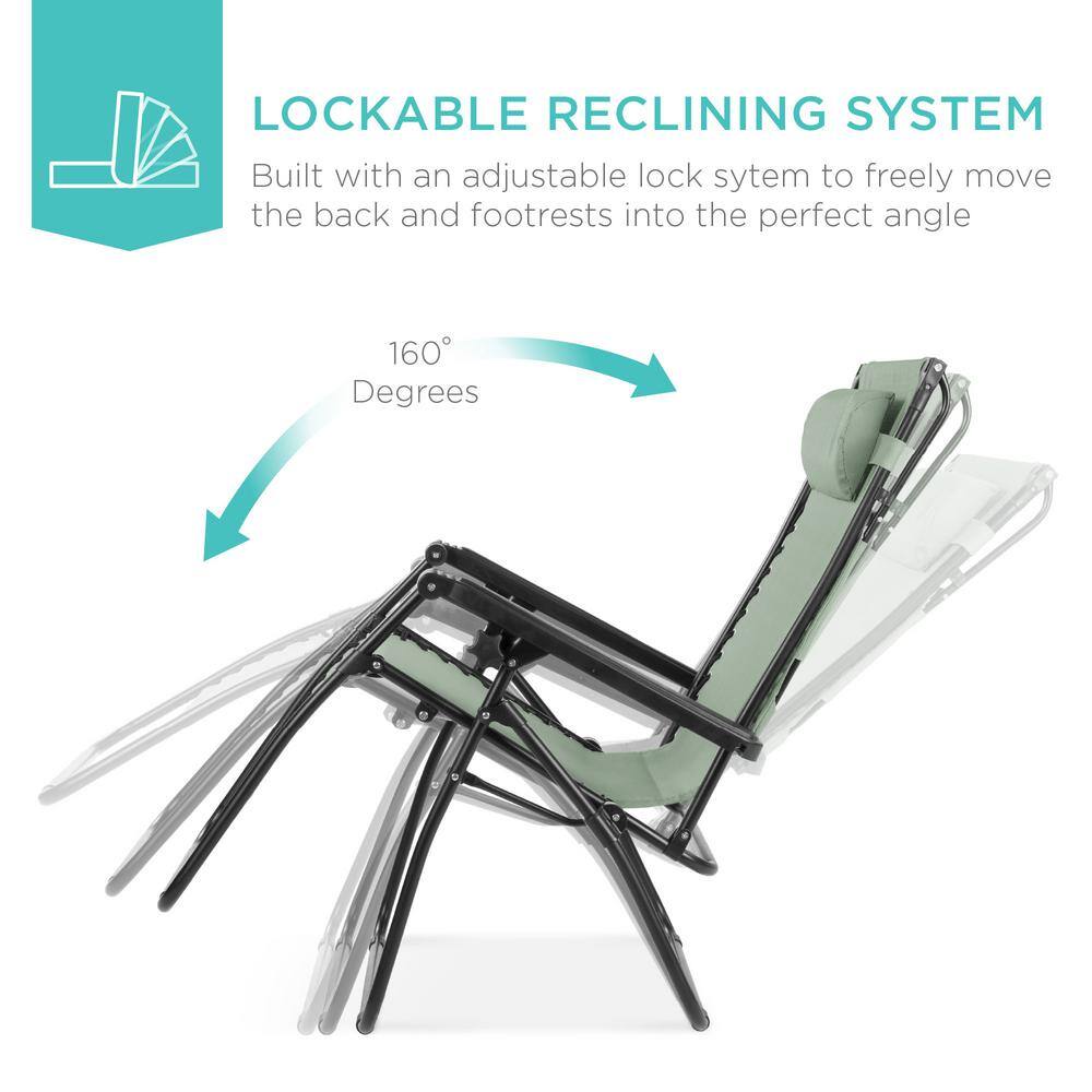 Sage Green Folding Zero Gravity Recliner with Canopy and Tray