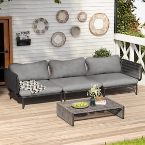 3-Piece Drawcord Metal Outdoor Sectional Set with Dark Gray Cushions