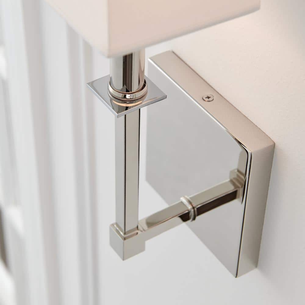 Polished Nickel 1-Light Wall Sconce with White Parchment Shade