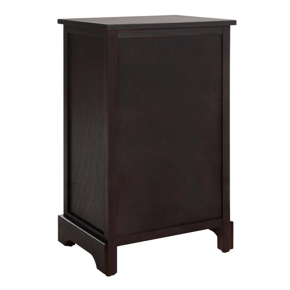 Transitional Brown Pine 3-Drawer Side Table with Woven Baskets
