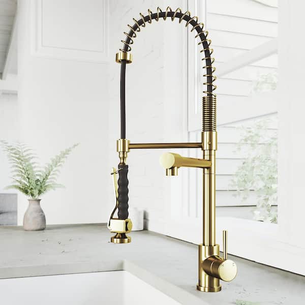 VIGO Zurich Single Handle Pull-Down Sprayer Kitchen Faucet in Matte Brushed Gold