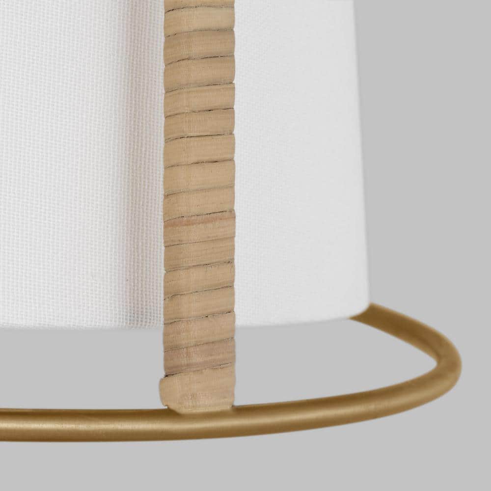 Satin Brass and White Linen 2-Light Drum Flush Mount