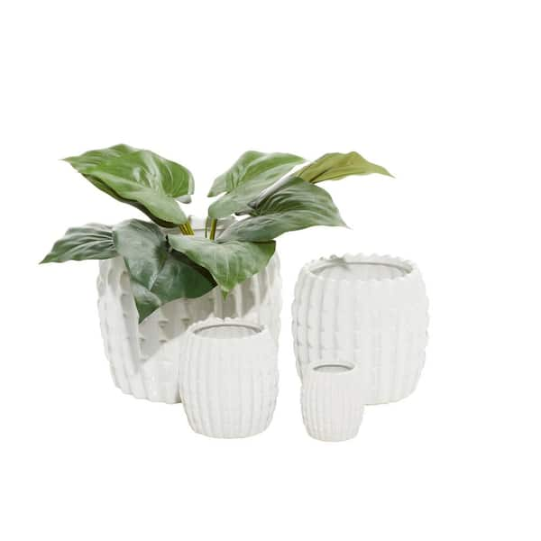 Litton Lane 9 in. x 10 in. White Stone Traditional Planter (Set of 4)