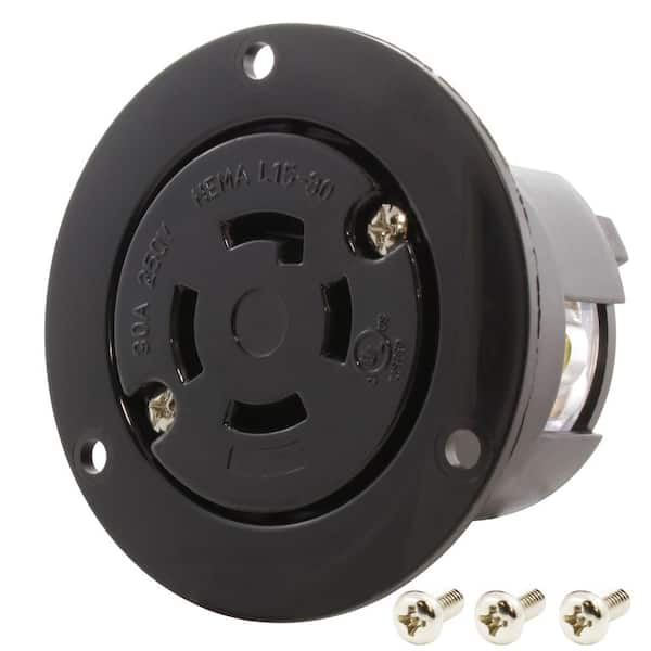 AC WORKS 3-Phase 30 Amp 250-Volt NEMA L15-30R Flanged Mounting Locking ...