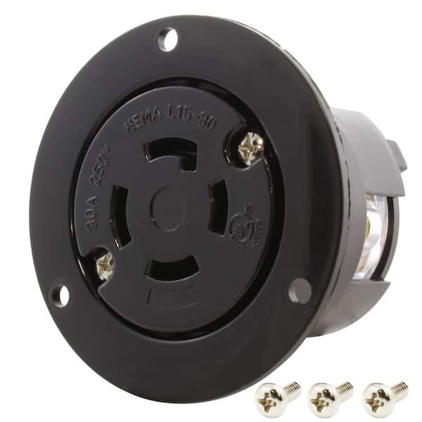 AC WORKS 3-Phase 30 Amp 250-Volt NEMA L15-30R Flanged Mounting Locking Industrial Grade Receptacle