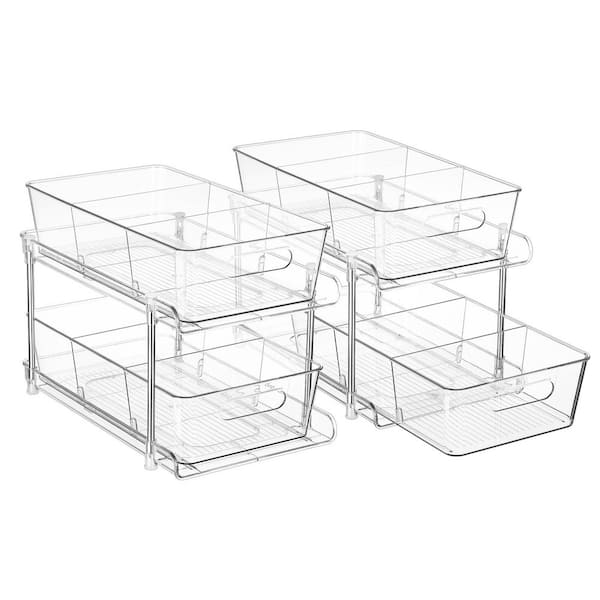 2-Pack Transparent Plastic 2-Tier Pull-Out Under Sink Organizer with Slide-Out Drawers and Non-Slip Pads