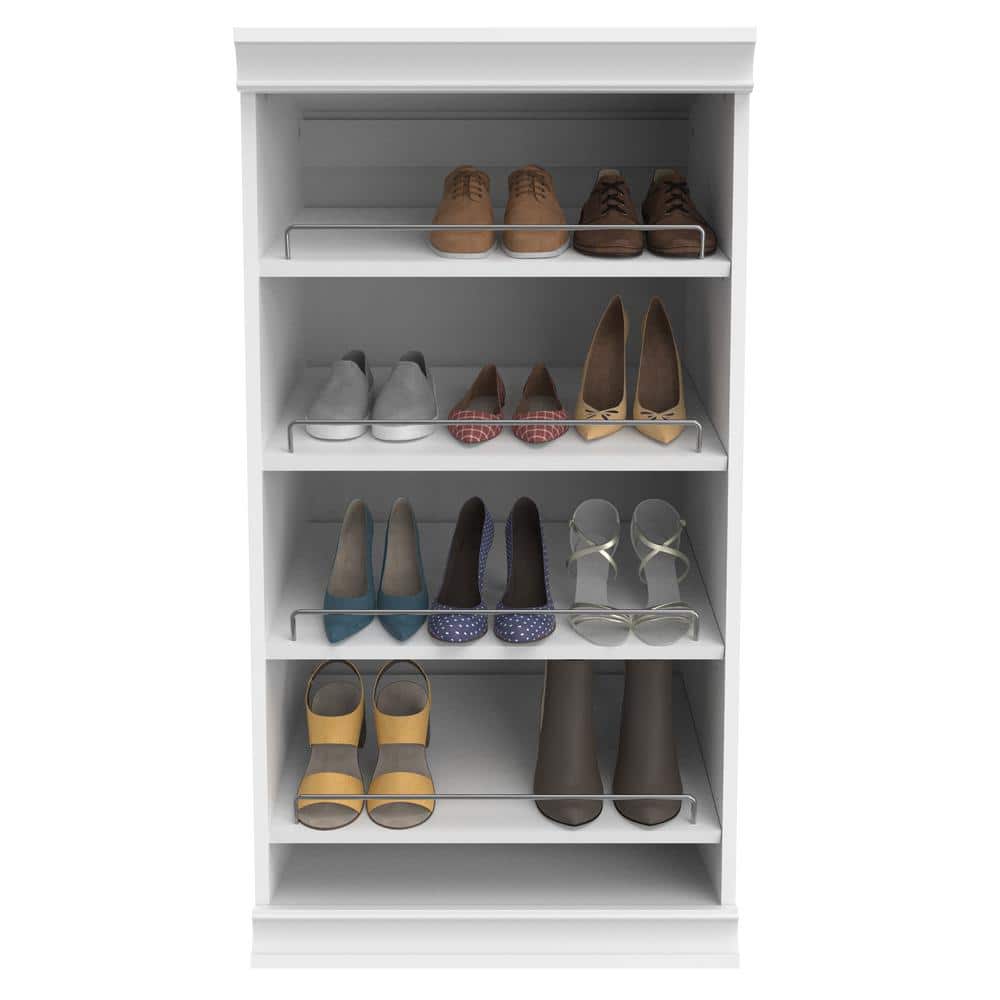 White Stackable Wood and Metal Shoe Shelf Unit