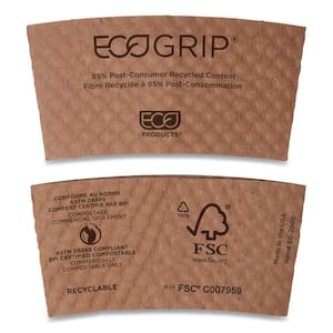 EcoGrip Kraft Disposable Paper Hot Cup Sleeves - Renewable and Compostable, Fits 12/16/20/24 oz. Cups, 1,300/Carton