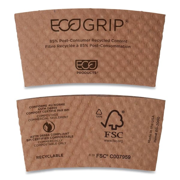 Eco-Products EcoGrip Kraft Disposable Paper Hot Cup Sleeves - Renewable and Compostable, Fits 12/16/20/24 oz. Cups, 1,300/Carton