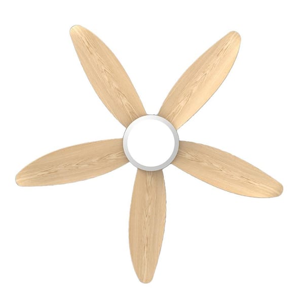42 in. White wood-grain beige Blade ABS Flush Mount Standard Ceiling Fan Included Dimmable 3 White Integrated LED