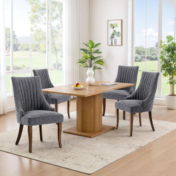 WONDER COMFORT Luxurious Gray Linen Dining Chairs Set of 2