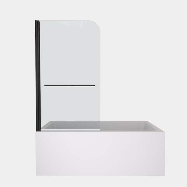 JimsMaison 34 in. W x 58 in. H Pivot Tub Door in Matte Black with Clear Tempered Glass
