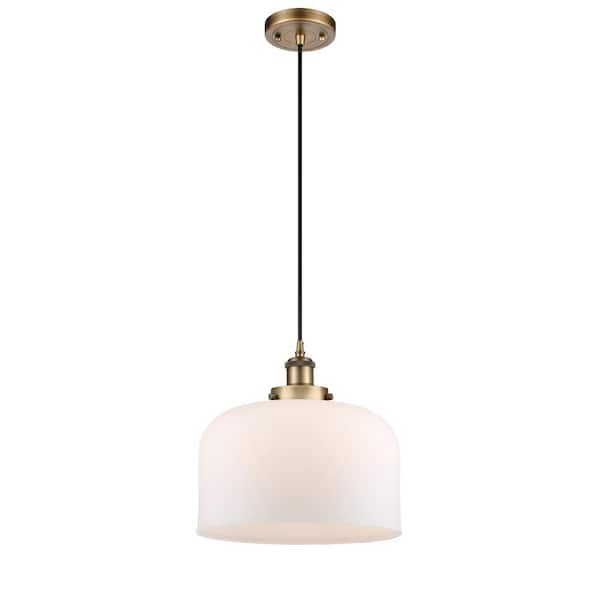 Innovations Bell 1-Light Brushed Brass Bowl Pendant Light with Matte White Glass Shade