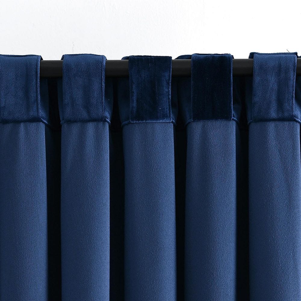 Navy Velvet Blackout Pleated Window Curtain Panels