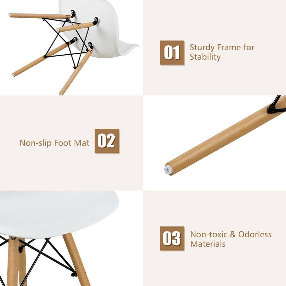 White Armless Dining Side Chairs with Beech Wood Legs (Set of 4)