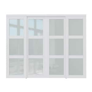 96 in. x 80 in. 3-Lite Frosted Glass White Primed MDF Interior Closet Sliding Door with Hardware