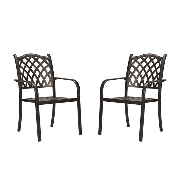 Flynama Set of 2 Stackable Metal Outdoor Patio Dining Chairs in Dark Brown
