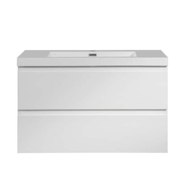 Unbranded 36 in. W x 20 in. D x 23 in. H Single Sink Floating Bath Vanity in Glossy White with White Cultured Marble Top