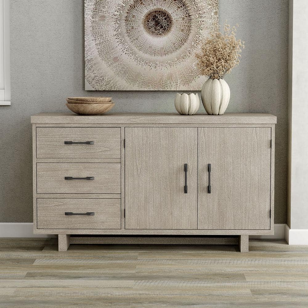 Natural Wood 60" Modern Farmhouse Server with Black Iron Handles