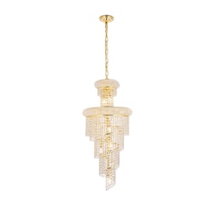 Timeless Home 16 in. L x 16 in. W x 36 in. H 10-Light Gold with Clear Crystal Contemporary Pendant