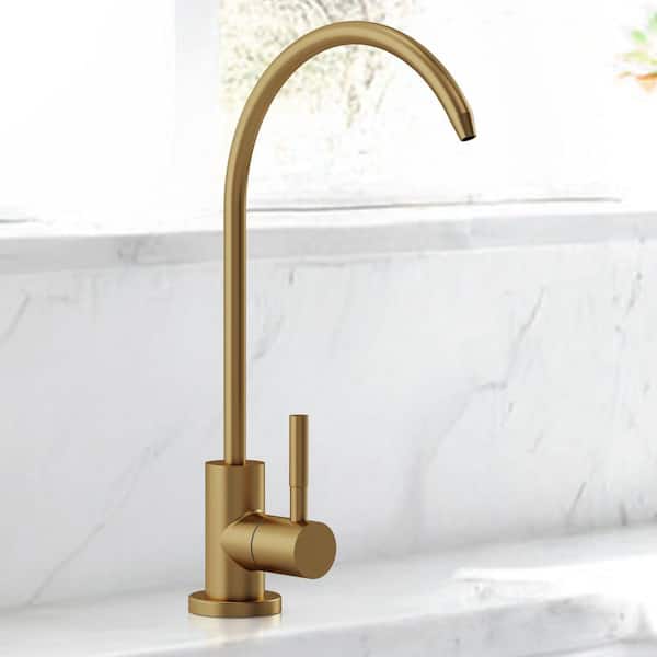 Round Single Handle Beverage Faucet for Water Filtration System in Brushed Gold