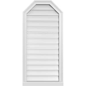 20 in. x 42 in. Octagonal Top Surface Mount PVC Gable Vent: Functional with Brickmould Sill Frame