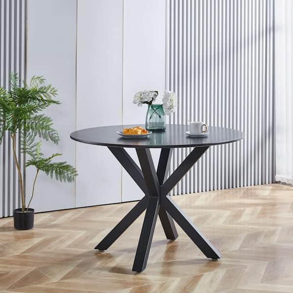 Zeus & Ruta 42 in. x 42 in. x 29 in. Black Round Dining Table For 4-6 People With Cross Leg, MDF Tabletop for Dining Room