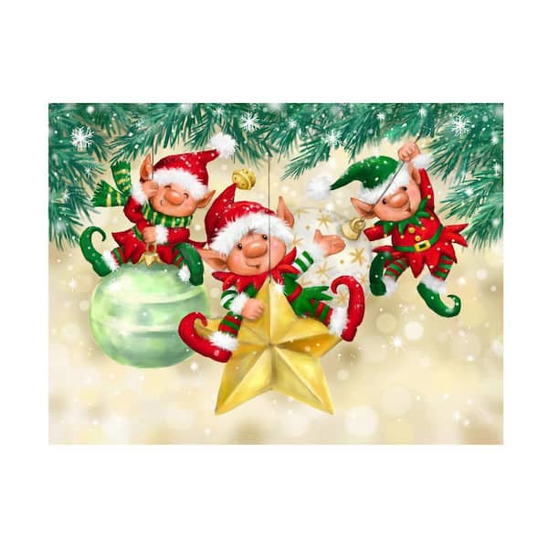 Trademark Fine Art Unframed MAKIKO 'Elves On Christmas Baubles' Canvas Art - Home Photography Wall Art 18 in. x 24 in.
