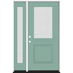 Legacy 51 in. W x 80 in. 1/2 Lite Rain Glass RHIS Primed Quarry Finish Fiberglass Prehung Front Door with 12 in. SL